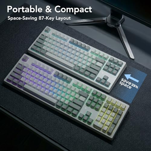 TECWARE Phantom+ Elite 87 Key RGB Mechanical Gaming Keyboard | 3 Mode Wireless Bluetooth 5.0 2.4GHz & USB C Wired | Hot Swappable 5 Pin | Double Shot PBT Keycaps | Wraith Red Switch - White - color: Red Switch, size: Phantom+ Elite 87 | White