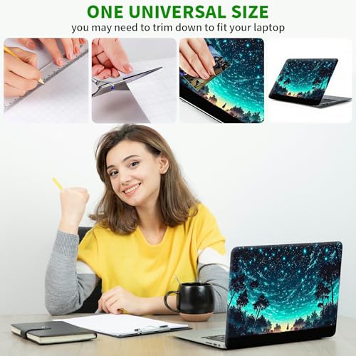 Laptop Skin Sticker Decal, Universal Protective Cover Fit 12 13 14 15.6 Inch Notebook, Reusable Water-Resistant Vinyl Decal w/ 2 Wrist Pads for Business Travel Office, Deep Blue Forest - color: Deep Blue Forest