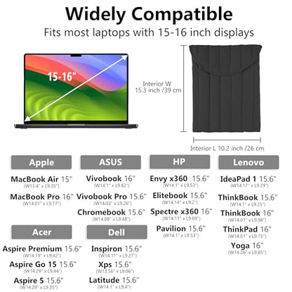 Puffy Laptop Sleeve 15-16 Inch Black, Protective Carrying Case for Men and Women, Cute Case Bag Compatible with 15 Inch and 16 Inch Laptops, for MacBook Air M2 M1, Asus/Dell Xps/Lenovo in Cover | Compatible with 15-16 Inch Macbook Pro/Air, Asus/Dell Xps/L