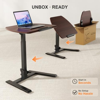 ROMOON Folding Standing Desk with Wheels: No-Assembly, Height Adjustable | Portable Sit-Stand Laptop Cart with Tilt Top, Rolling Computer Table for Home Office, Sofa, Bedroom and Small Spaces, Walnut - color: Walnut