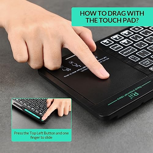 Rii (Dual Mode) RT518S Wireless and Bluetooth Multimedia Keyboard | 2-LED Color Backlit,with Multi-Touch Trackpad,Rechargable Keyboard for Android TV Box,PC,Tablets,Smart TV, HTPC, IPTV,Windows - style: dual mode Version