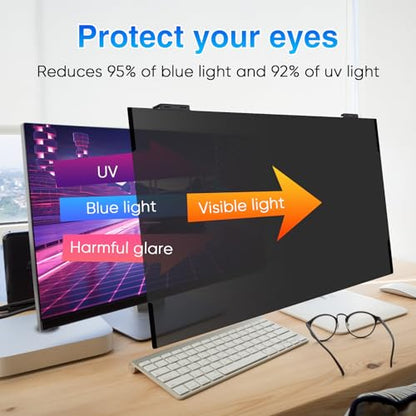 Computer Privacy Screen 23.6 Inch Magnetic, Removable Hanging Privacy Shield for frameless Monitor 16:9 Widescreen, Anti Blue Light, Anti-Glare Protector