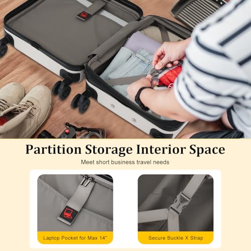 CENSIEN 16 Inch Underseat Carry On Luggage Airline Approved, Expandable Lightweight ABS+PC Hard Shell Suitcases with 360° Spinner Wheels, TSA Lock, YKK Zipper, for Business Weekender (White, 1 PC) - color: White, size: Underseat - 16 Inch - EXT