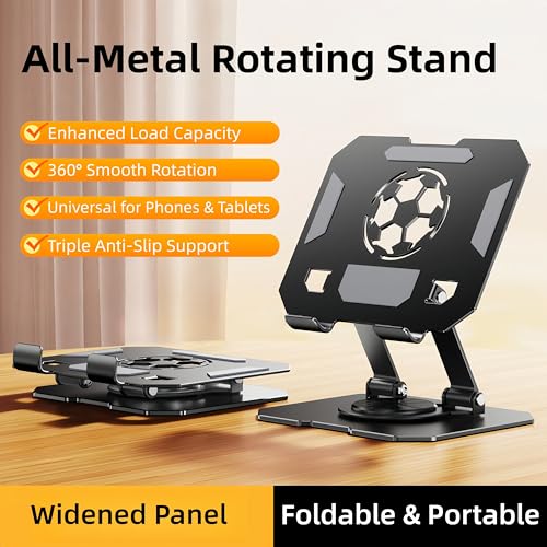 360° Rotatable Metal Tablet Stand, Adjustable Folding Desktop Stand for iPad/iPhone/Switch, Universal Use for Office/Movie/Studying/Drawing/Gaming - color: Black