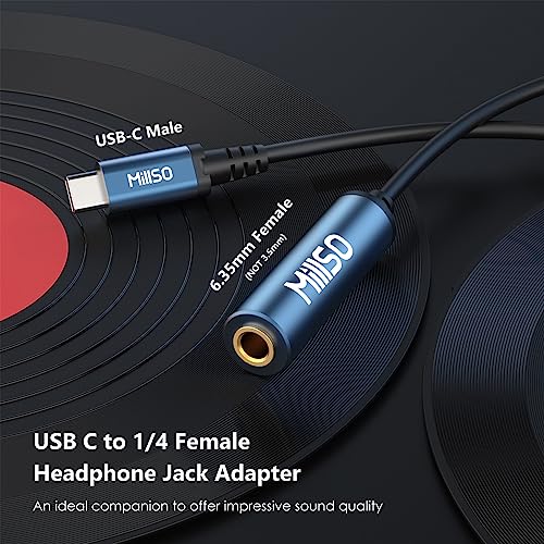 MillSO USB Type C to 1/4 Headphone Adapter TRS 6.35mm Female to USB C Aux Audio Adapter Stereo Jack Adapter for Amplifiers, Mixer, Home Theater, Smartphones, Laptop, 6.35mm Headphones - style: USB-C Male to 1/4 Female