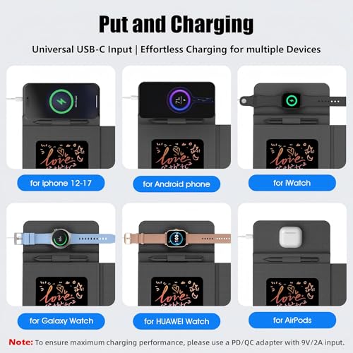 Foldable Wireless Charging Mouse Pad with Writing Tablet,15W Qi Magnetic Fast Charging Travel Mouse Pad,Multi-Functional PU Leather Mat Charging Pad for iPhone Samsung iWatch,Office Home Accessories - color: Black