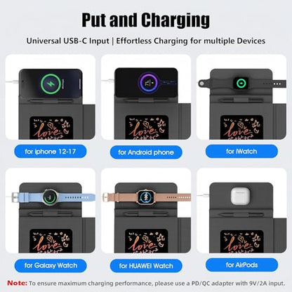 Foldable Wireless Charging Mouse Pad with Writing Tablet,15W Qi Magnetic Fast Charging Travel Mouse Pad,Multi-Functional PU Leather Mat Charging Pad for iPhone Samsung iWatch,Office Home Accessories - color: Black