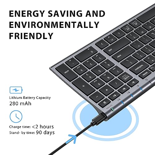 iClever BK10 Bluetooth Keyboard, Wireless Rechargeable Ultra-Slim Keyboard with Long Battery Life, Compatible with iOS, Android, Windows, Mac for iPad, Tablet, Laptop, PC, Phone (Gray Black) - color: gray black