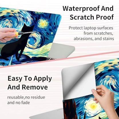 15.6 Inch Laptop Skin Sticker, Reusable Vinyl Cover Protector with 2 Wrist Pad Skins, Removable Waterproof Scratch-Resistant for 12-15.6 Inch Laptop Notebook,Cat and Star - color: Cat And Star
