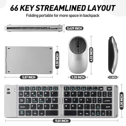 Mini Rechargeable Foldable Bluetooth Keyboard and Mouse Combo, Portable (Sync Up to 3 Devices), Ultra-Slim Travel Folding Keyboard for iPhone iPad Mac Android Windows iOS(Grey) - color: grey