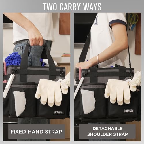 SCAVATA Compact Wearable Cleaning Caddy with Handle & Shoulder Straps | Small Cleaning Supplies Organizer, Under Sink & Car Cleaning Tools Storage Bag for Housekeepers Cleaners, DarkGrey - color: DarkGrey