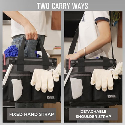 SCAVATA Compact Wearable Cleaning Caddy with Handle & Shoulder Straps | Small Cleaning Supplies Organizer, Under Sink & Car Cleaning Tools Storage Bag for Housekeepers Cleaners, DarkGrey - color: DarkGrey