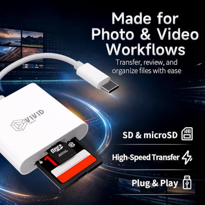 USB-C SD Card Reader, High Speed USB 3.0 Dual Slot SD/TF | High Speed Transfer, Micro SD Adapter, iPhone 17/16/15 Pro Max, iPad Pro/Air, MacBook M4/M3, GoPro, Dash Cam, Android & PC - size: 2 Slot