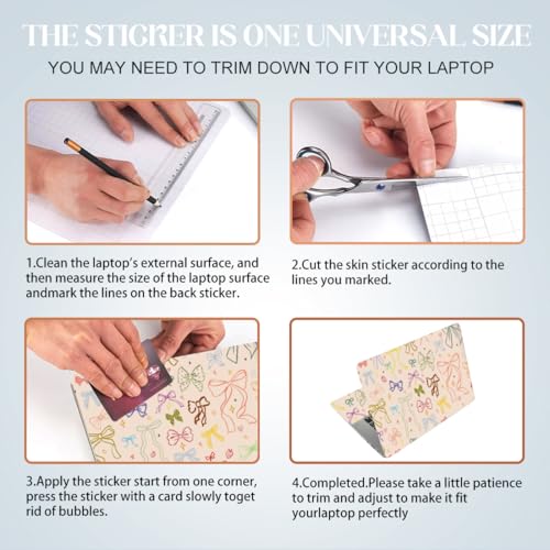 SUPERDANT 3Pcs Lovely Bowknot Laptop Skin 14.9x10.6in Cute Bow Trimmable Removable PVC Decal Wrap Sticker Cover for 12 13 14 15 15.6 Inch Notebook Art Protector for Girls - style: Lovely Bowknots