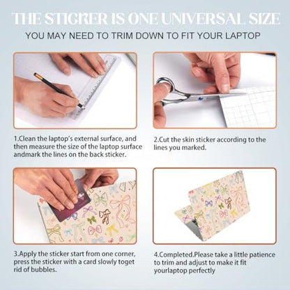 SUPERDANT 3Pcs Lovely Bowknot Laptop Skin 14.9x10.6in Cute Bow Trimmable Removable PVC Decal Wrap Sticker Cover for 12 13 14 15 15.6 Inch Notebook Art Protector for Girls - style: Lovely Bowknots