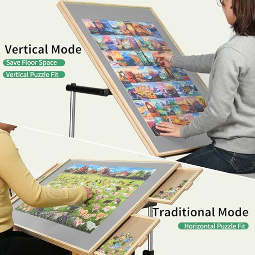 ALL4JIG 1500 Pieces Puzzle Table with Legs and Wheels,24.92"×33.58" Wooden Jigsaw Puzzle Table with 4 Drawers&Cover,Vertical Option,Laptop&Drafting Table for Couch,for Lego Building - size: Medium-1500pcs