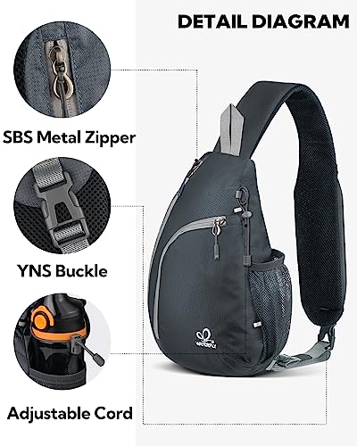 WATERFLY Crossbody Sling Bag Small Water Resistant Backpack Lightweight Shoulder Chest Daypack for Men Women Hiking Travel - color: Gray/W