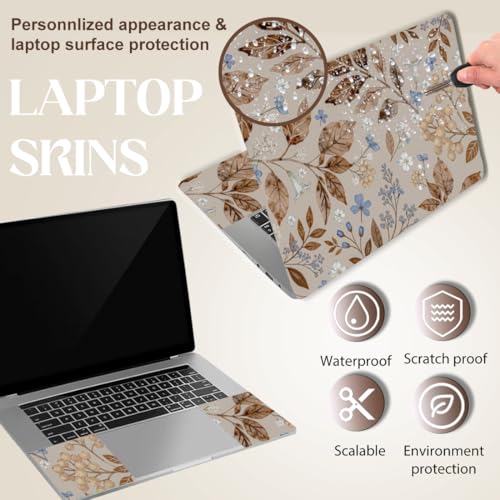 SUPERDANT Brown Wildflowers Laptop Skin Sticker Decal Leaf Universal Laptops Notebook Skin Sticker 12 13 13.3 14 15 15.4 15.6 Inches Vinyl Laptop Cover Stickers Removable Waterproof Notebook Protector - style: Brown Wildflowers