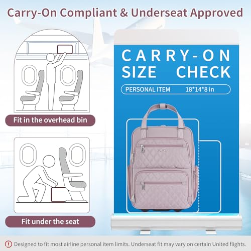 Underseat Carry On Luggage with Wheels, 17 inch Lightweight Overnight Soft Sided Personal Luggage Bag Carry-On Suitcase for Short Trip Travel Business, Pink - color: Purple Pink