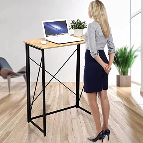 Ytaoka Folding Laptop Computer Desk, Standing Desk, 31in Small Desk for Sitting or Standing, No Need to Assembly, Suitable for Home, Office, Writing (Wood Board Color) - color: 31.5" Wood