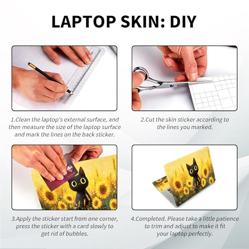 Universal Laptop Skin, DIY Cut-to-Fit Vinyl Cover Compatible with HP, Dell, Lenovo, Mac (13.3" to 15.6"), Anti-Scratch, No Residue & Bubble-Free Protective Decal Sticker, Cute Cat Sunflower - color: Cute Cat Sunflower