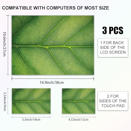 3Pcs Plants Laptop Skin Sticker Leaf Veins Universal Removable Vinyl Stickers Fits for 12.1 13 14 15.6 16 Inch Waterproof Notebook Decal Cover Gift - color: Light Green