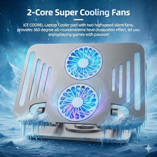 Cooling Stand with Dual Turbo Fans for 12-15.6 inch Laptops, Adjustable Height & 360° Rotating, Aluminum Notebook Riser – Upgrade from Single Fan Version (Space Silver)
