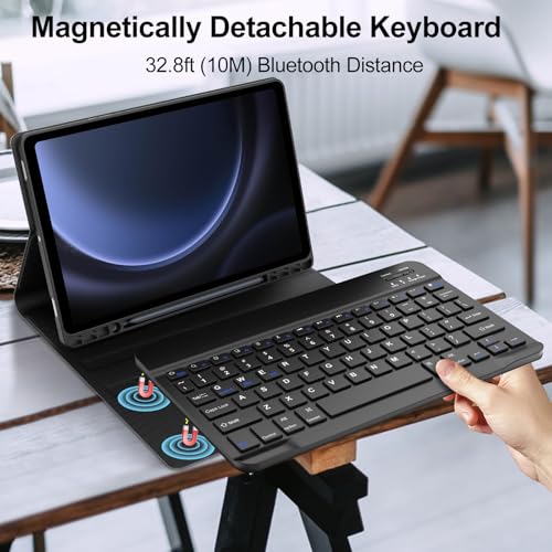 Galaxy Tab S9 FE+/ S9+ /S10+ 12.4 Inch Case with Keyboard, Detachable Bluetooth Keyboard with Pen Holder for Samsung Tab S10+ Plus/S9+ Plus/S9 FE+ Plus/S8+ Plus/S7FE/S7+ Plus 5G 12.4", Black - color: Black, size: S9FE+ 12.4"