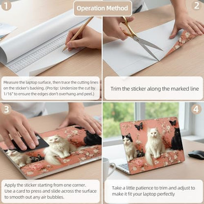 Aesthetic Laptop Skin Cover,12-15.6 Inch Universal Vinyl Sticker Decal,Waterproof Scratch-Resistant Notebook Wrap,Removable Residue-Free Protector,Floral Butterflies Cats - color: Floral Butterflies Cats
