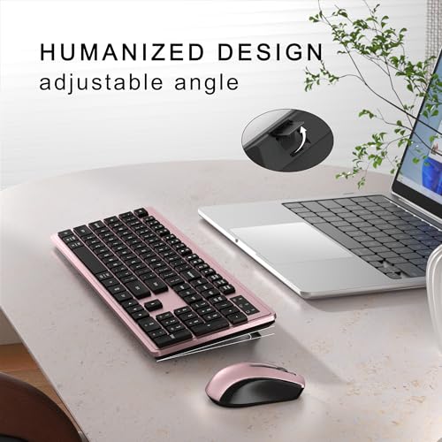 MPTOG Wireless Keyboard and Mouse Combo, Full-Size 104-Key Office Keyboard with 15 Function Keys, Numeric Keypad, Single USB Receiver, Compatible with PC and Laptop(Pink) - color: Pink