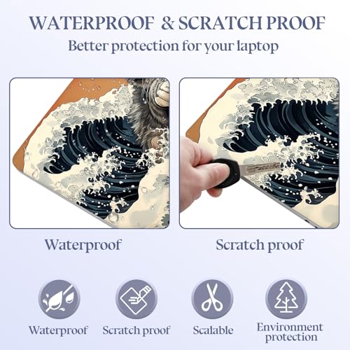 Universal Laptop Skin Sticker Decal,15.6 Inch Laptop Vinyl Cover for 13" 14" 15.6" Laptop,Scratch-Resistant Waterproof Protector Wrap,Reusable with Wrist Pads,Wave Cat - color: Wave Cat