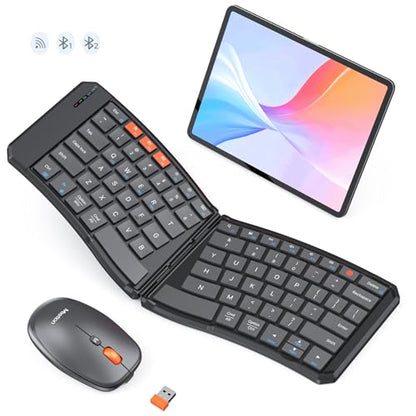 MEETION Foldable Keyboard and Mouse, Portable Bluetooth Combo | Ultra-thin folding wireless keyboard and mouse for business travel, compatible with Windows, Mac, iOS and Android devices
