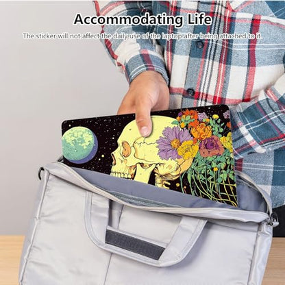 Universal Laptop Skin Sticker with 2 Wrist Pad Skins, Waterproof Scratch Resistant Vinyl Laptop Cover Decal, Cut to Fit for 11–15.6 Inch MacBook HP Dell Lenovo, Skull Flower Moon - color: Skull Flower Moon