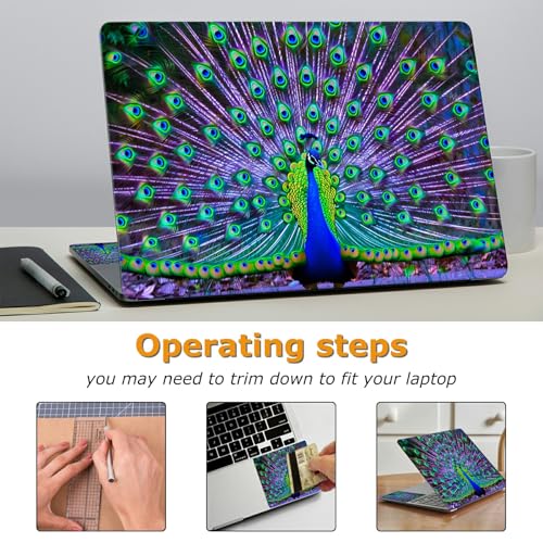 Universal Laptop Skin Sticker with 2 Wrist Pad Decals, 3-Piece Removable Vinyl Laptop Cover, Peacocks Waterproof Anti-Scratch, Easy-Trim Fit for 13.3" 14" 15.6" Laptops - color: Peacocks