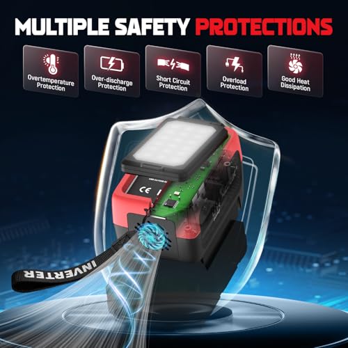 240W Power Inverter Pure Sine Wave Compatible with Milwaukee 18V Battery | No Battery, 7A Fast Charger, 120V AC Outlets, USB-C 140W, 2 QC USB Ports 18W, 600LM LED, Portable Power Station - color: Red