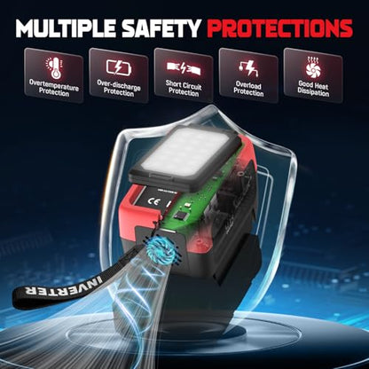 240W Power Inverter Pure Sine Wave Compatible with Milwaukee 18V Battery | No Battery, 7A Fast Charger, 120V AC Outlets, USB-C 140W, 2 QC USB Ports 18W, 600LM LED, Portable Power Station - color: Red