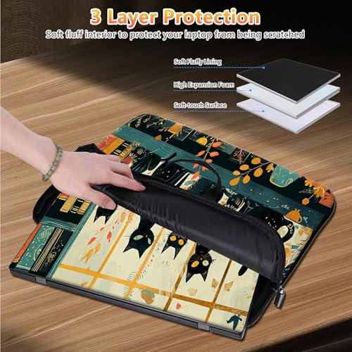 10 inch Laptop Sleeve with Laptop Skin Sticker Set – Slim Protective Case with Smooth Zipper, Lightweight Tablet & Notebook Sleeve for Travel & Daily Carry, Black Cats - color: Black Cats, size: 10 inch