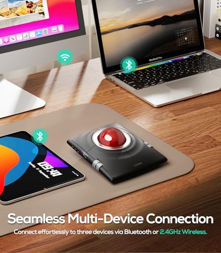 Nulea Wireless Trackball Mouse Ergonomic 55mm Large Ball Ambidextrous | Rechargeable mouse with free spin scroll wheel,quiet clicks,Bluetooth USB connection,smooth tracking,PC Mac compatible