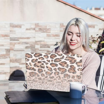 PLIGREAT Glitter Leopard Print Laptop Skin Stickers Fits 12" 13" 13.3" 14" 15 inch Laptop Gradient Creative Style Universal Removable Waterproof Notebook Art Decals PC Protector Cover Sticker - color: Glitter Leopard Print