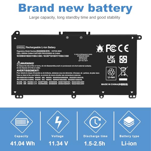 HW03XL L97300-005 Laptop Battery for HP Pavilion 15-EG 15-EH 17-CN 17-CP 15-eg0073cl 15-eg0070wm 15-eh0050wm 17-cn0xxx 17-cn0023dx 17-cn0053cl L96887-421 L96887-AC1 HWO3XL HW03041XL L96887-1D1 41.04Wh - size: 7.6*3.94*0.2inch