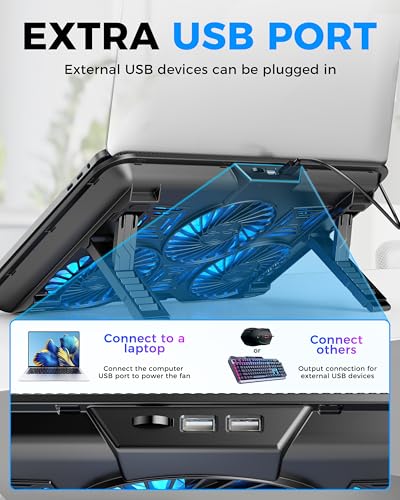 AICHESON Laptop Cooling Pad with 6 High-Speed Fans, Laptop Cooler with Adjustable Angles, Compatible with 14-17.3 Inch Laptops - color: Blue
