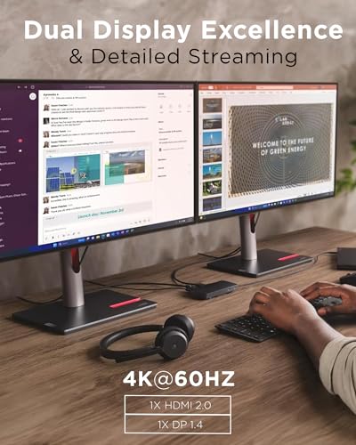 Lenovo USB-C Dual Display Travel Dock w/ 100W Power Adapter - 7 Ports, Integrated USB-C Cable, Universal Compatibility, Dual Displays at 4K - Black - style: USB Dock + Adapter