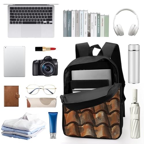 17-Inch Laptop Backpack Water-Resistant Brown Tile Roof Daypack with Shoulder Strap Lightweight Casual Rucksack for Travel Commuter Hiking Outdoor Activities 20l Black