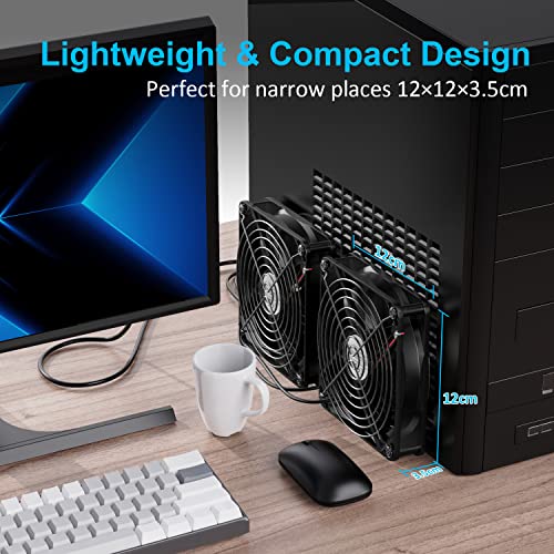 ELUTENG Dual 120mm USB Fan with 3 Speeds 5V Ventilator Fan Portable Cooling Fan Rechargeable Compatible for Laptop Receiver DVR Playstation Xbox Desk Computer Cabinet Cooling | USB Fan Rechargeable Compatible for Laptop Receiver DVR Playstation Xbox Desk