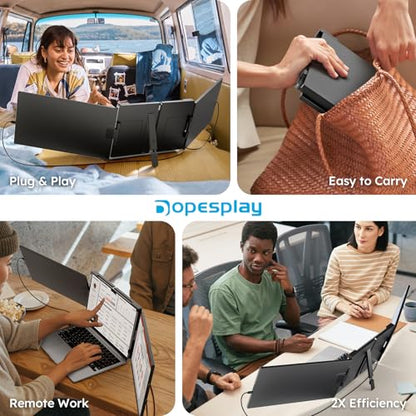 Dopesplay 15.6" Screen Extender for Laptop, FHD 1080P IPS Portable Monitor for Laptops, Triple Dual Laptop Extended Monitor Compatible with Windows, Mac, Android, Chrome 13-17 Inch Laptops - size: 15.6inch