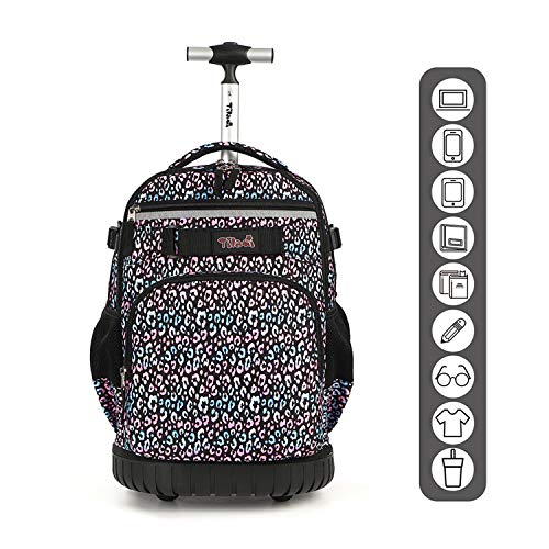 Tilami Rolling Backpack 18 inch Wheeled Laptop Backpack School College Student Travel Trip Boys and Girls (Colorful Leopard) - color: Colorful Leopard
