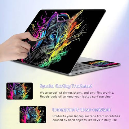 Universal Laptop Skin Sticker Decal, Compatible with MacBook HP Dell Lenovo 12"-15.6", Reusable Vinyl Notebook Cover 3PCS Set, High-Recognition Film-Colorful Cat with Headphone - color: Colorful Cat with Headphone