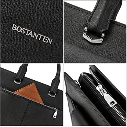 BOSTANTEN Briefcase for Women Laptop Tote 15.6 Inch Genuine Leather Handbag Work Bag Beige - color: C-black