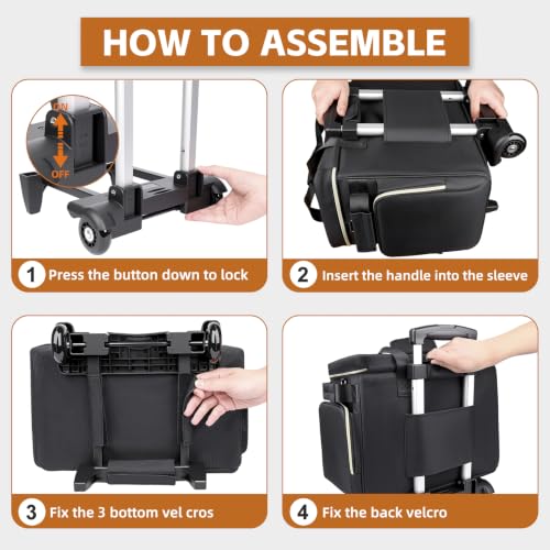 Rolling Teacher Bag with Detachable Cart - 1680D Waterproof Oxford Rolling Cart for Teachers, Large Capacity Tote with Wheels Fits 15.6" Laptop & Tablet(BLACK) - color: Black