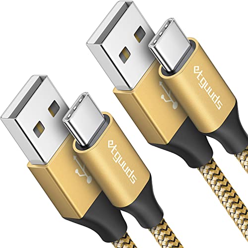etguuds Gold Long USB A to USB C Cable 10ft, 2-Pack Fast Charging Type C Charger Cord for iPhone 17 16 15 Pro Max Plus Air 16e, Samsung Galaxy S25 S24 S23 S22 S21 S20 Note 20 A17 A16 A15 A26 A36 A56 - color: Gold